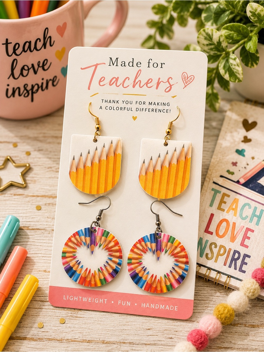 Colorful Earrings - Teacher Gift - Pencil Earrings - Crayon Earrings